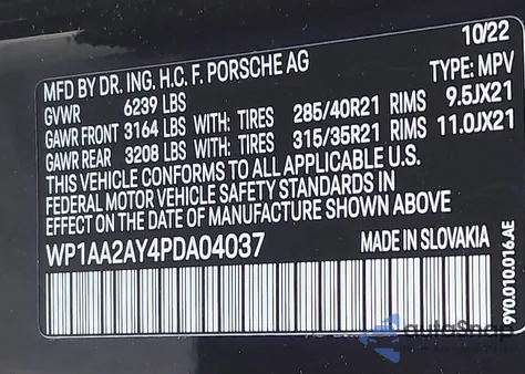 2023 Porsche Cayenne Platinum Edition из США, поврежденный, VIN WP1AA2AY4PDA04037